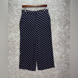 Ann Taylor Pants Womens 6 Navy Blue Wide Leg Polka Dot High Waist Career Office